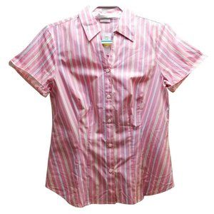 NWT Van Heusen Women's Size M Shirt Short Sleeve Striped Button Up Contrast Cuff